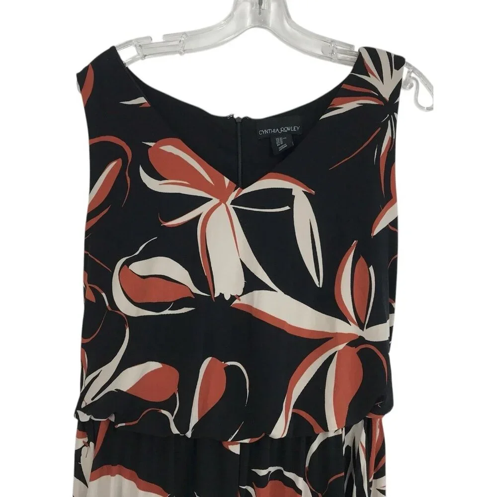 Cynthia Rowley Jumpsuit Romper Womens Size XL Black Floral Sleeveless Stretch‎ - Picture 5 of 13